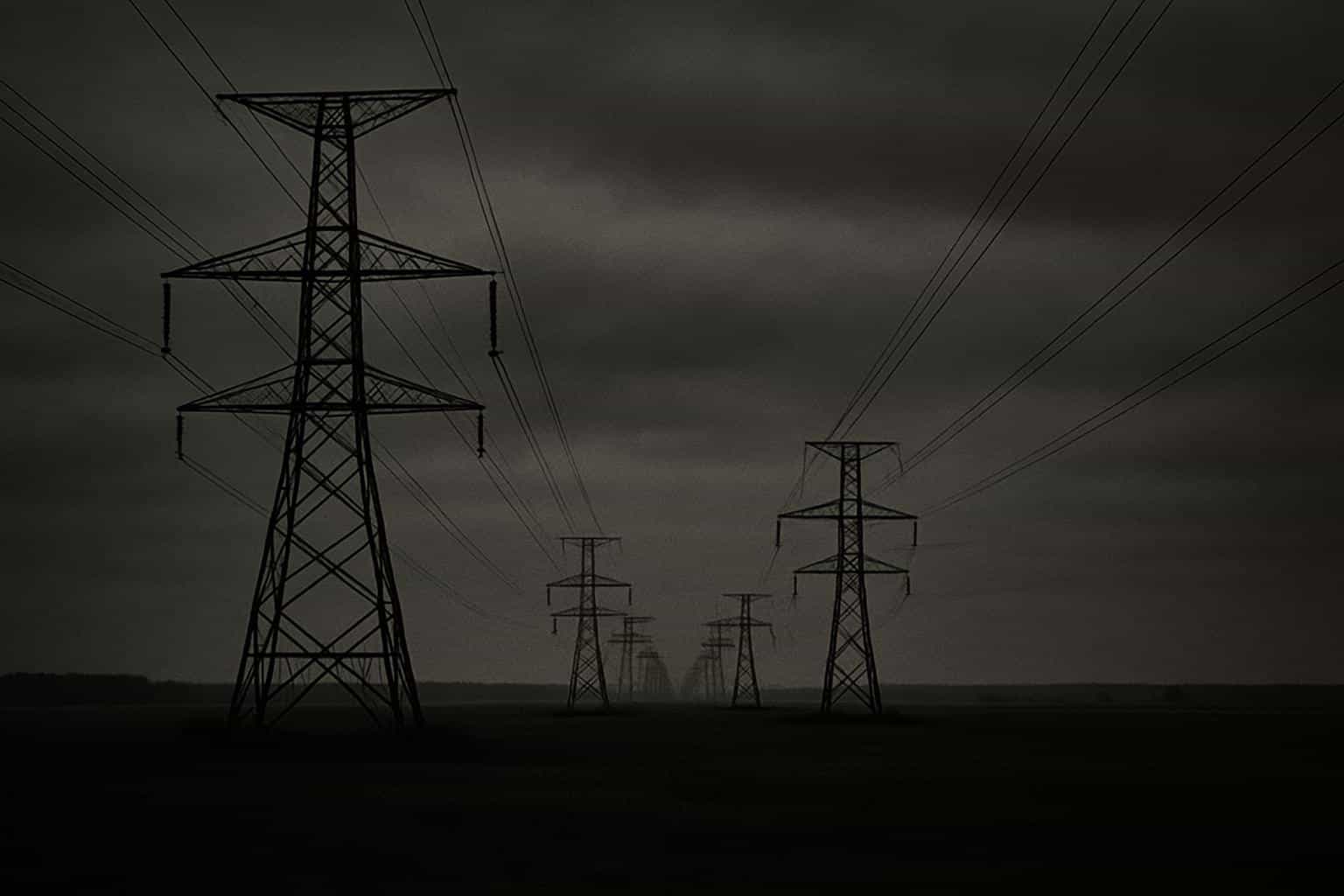 A transmission corridor at dusk: the line Enline models as a digital twin